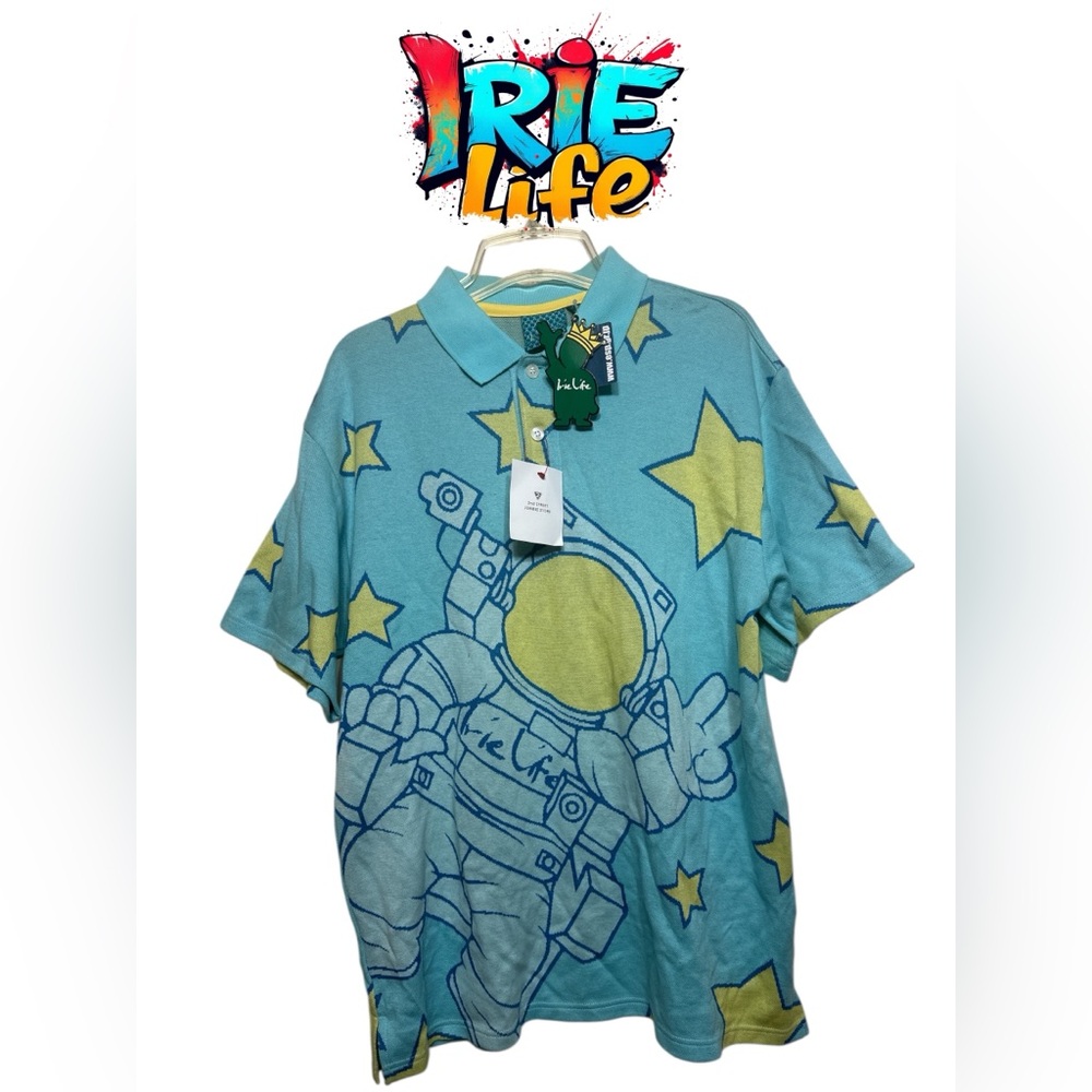 130. 👕 Blue and Yellow Polo Shirt with Playful Design